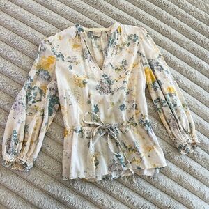 A New Day Floral Print Blouse - Cream, Yellow, Blue